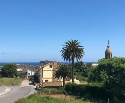 a street with palm trees in front of a house at La Barranca in Barreiros