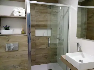 a bathroom with a shower and a sink at Morriña in Ourense