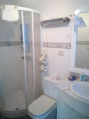 a bathroom with a shower and a toilet and a sink at Casa Laguiñas en Castro Caldelas in Castro Caldelas