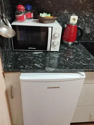 a microwave sitting on top of a kitchen counter at O Seixo 1 in Mugardos