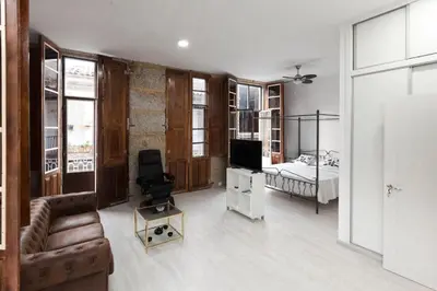 a living room with a couch and a bed at Vintage Ribadavia in Ribadavia