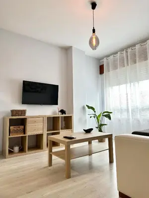 a living room with a tv and a coffee table at Lemos Sol in Monforte de Lemos