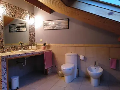 a bathroom with a toilet and a sink at CASA DE CIMADEVILA in Santiso
