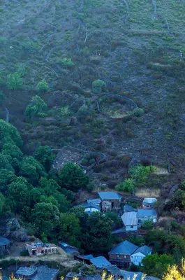 a view of a village with houses and trees at Casa Do Concello in Arnado