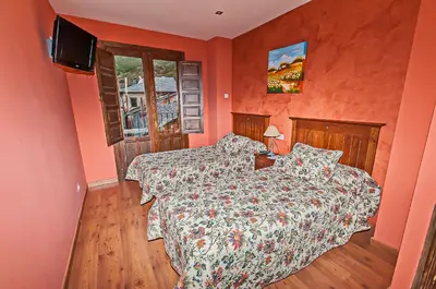a bedroom with a bed and a television in it at Hotel Rural Pajarapinta in Molinaseca