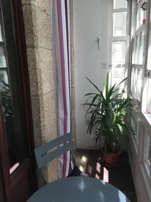 a room with a chair and a plant and a window at Albergue Azabache in Santiago de Compostela