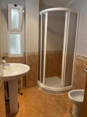 a bathroom with a shower and a sink at Carmen in Caldas de Reis