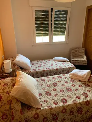 a bedroom with two beds with pillows on them at Carmen in Caldas de Reis