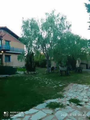 a yard with a picnic table and a tree at Hostería Casa Flor in Murias de Rechivaldo