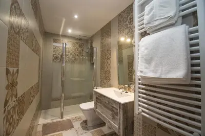 a bathroom with a sink and a toilet and a shower at A Reboleira - Casa Nuñez in Fonfría
