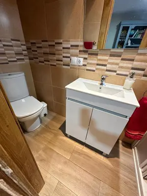 a bathroom with a white sink and a toilet at La Casa del Maestro in Rabanal