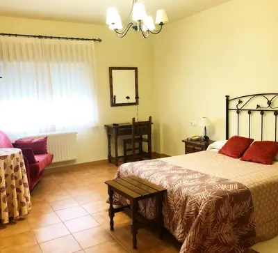 a bedroom with a bed and a couch and a window at HOTEL AS MACEIRAS in Trives