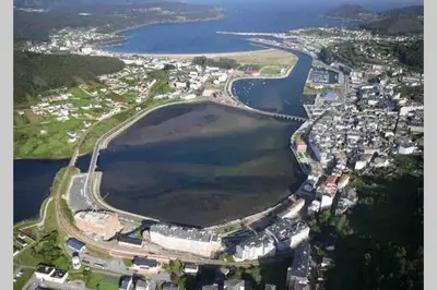 an aerial view of a city and a river at Destino Deluxe Mariña in Viveiro