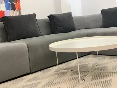 a grey couch with a white coffee table at Oktheway Pedro Saco Street in Sarria