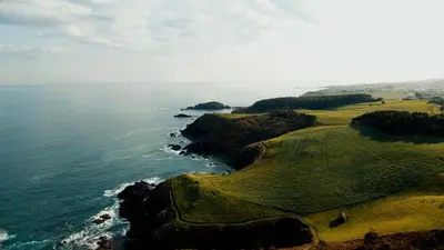 an aerial view of a golf course next to the ocean at Apartamentos Puerto Norte - Apto 2 in Puerto de Vega