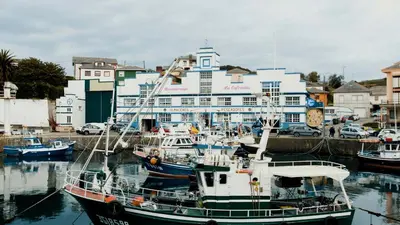 a group of boats are docked in a harbor at Apartamentos Puerto Norte - Apto 2 in Puerto de Vega