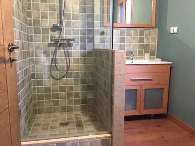 a bathroom with a shower and a sink at A PORTELA - Pereiro de Aguiar in Covas