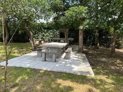 a picnic table in a park with trees at A PORTELA - Pereiro de Aguiar in Covas