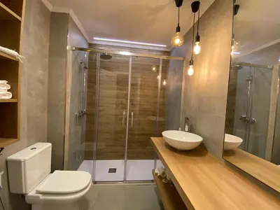 a bathroom with a shower and a toilet and a sink at LUXURY DescansoTERMAL in Ourense