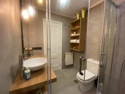 a bathroom with a toilet and a sink and a shower at LUXURY DescansoTERMAL in Ourense