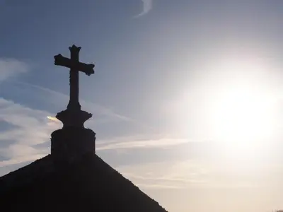 a cross on the top of a church at Casa Camino Santiago-Fisterra in Amés