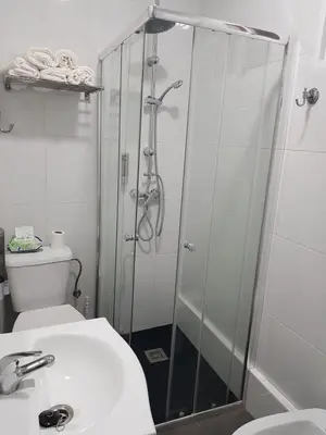 a bathroom with a shower and a sink and a toilet at A casa de Mateo in Ribadavia