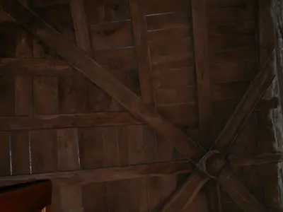 a ceiling in a room with wooden walls at Casa de Alba in San Martín de Oscos