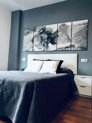 a bedroom with a bed with three pictures on the wall at lucushouse II in Lugo