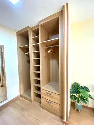a closet with wooden shelves and a potted plant at ARENAL HOME, PARKING GRATIS in Lugo