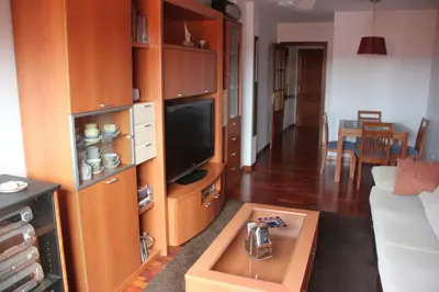 a living room with a couch and a tv at Piso céntrico en Miño. in Miño