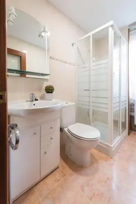 a bathroom with a toilet and a sink and a shower at Aldeade in Ferreira de Panton