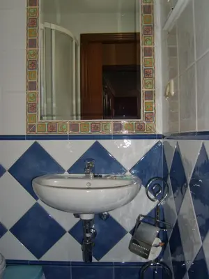 a bathroom with a sink and a mirror at PR Tambre in Santiago de Compostela