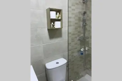 a bathroom with a shower and a toilet and a shower at cuartin del camino in Ponferrada