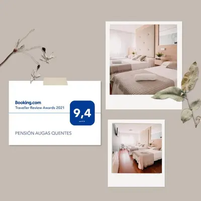 a collage of photos of a hotel room with beds at PENSIÓN AUGAS QUENTES in Caldas de Reis