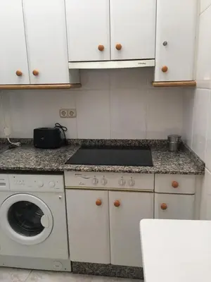 a kitchen with a washing machine and a washer at Atico en el casco histórico in Santiago de Compostela
