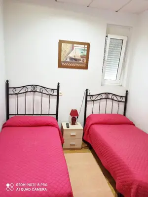 two beds sitting next to each other in a bedroom at PENSION LA PARADA in Fabero