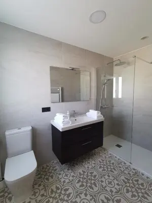 a bathroom with a toilet and a sink and a shower at Seijo in Villalba