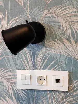 a black egg sitting on top of a light switch at Pensión Boutique ADMERA in Santiago de Compostela
