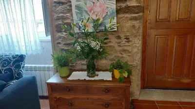 a vase of flowers on a dresser in a room at A Quinta Das Maceiras in San Miguel de Castro