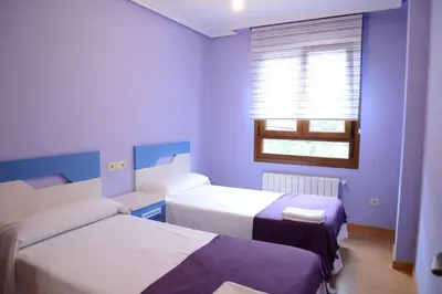 a room with two beds and a window at El Mirador De Limes in Cangas del Narcea