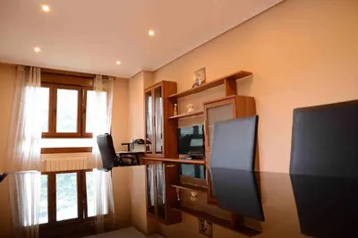 a living room with a tv and a window at El Mirador De Limes in Cangas del Narcea