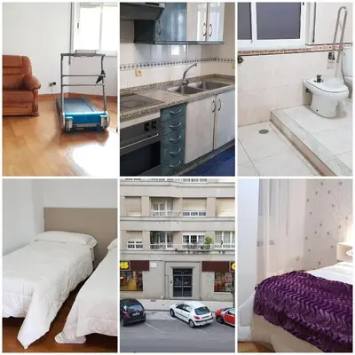 a collage of photos of a kitchen and a apartment at Apartamentos Shalom Ribadeo in Ribadeo