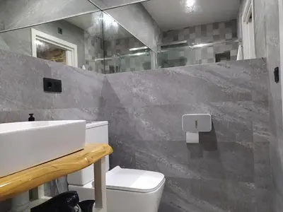 a bathroom with a sink and a toilet at Apartamentos turísticos o palomar in Villalba