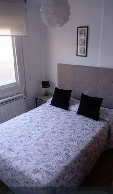 a bedroom with a large bed with a white comforter at Enseñanza in Ourense
