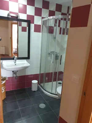 a bathroom with a shower and a sink at Apartamento Ático Cine Colón in Ribadeo