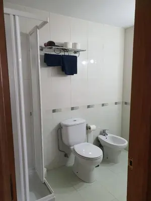 a white bathroom with a toilet and a sink at Noja rooms 1 in O Pedrouzo