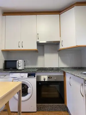 a kitchen with a dishwasher and white cabinets at Lemos Mar in Monforte de Lemos