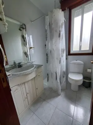 a bathroom with a toilet and a sink and a mirror at Villa Peregrina in Ourense