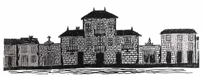 a black and white drawing of a castle at Casa Taboada in Sarria