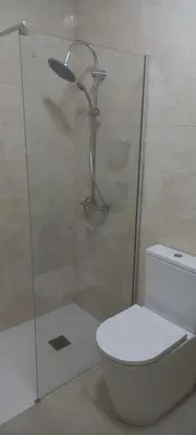 a bathroom with a shower and a toilet at EL BORDON DE LA CASA BATALLON in Sarria